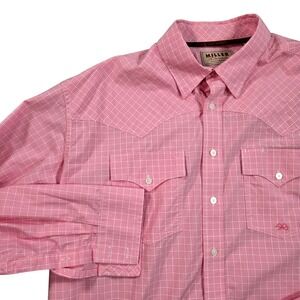 Miller Ranch Shirt Mens 2XL Pink Check Western Long Sleeve Button Front Cotton